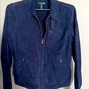 Stylish Ralph Lauren navy blue suede jacket.  Not any easy color to find.  m/l